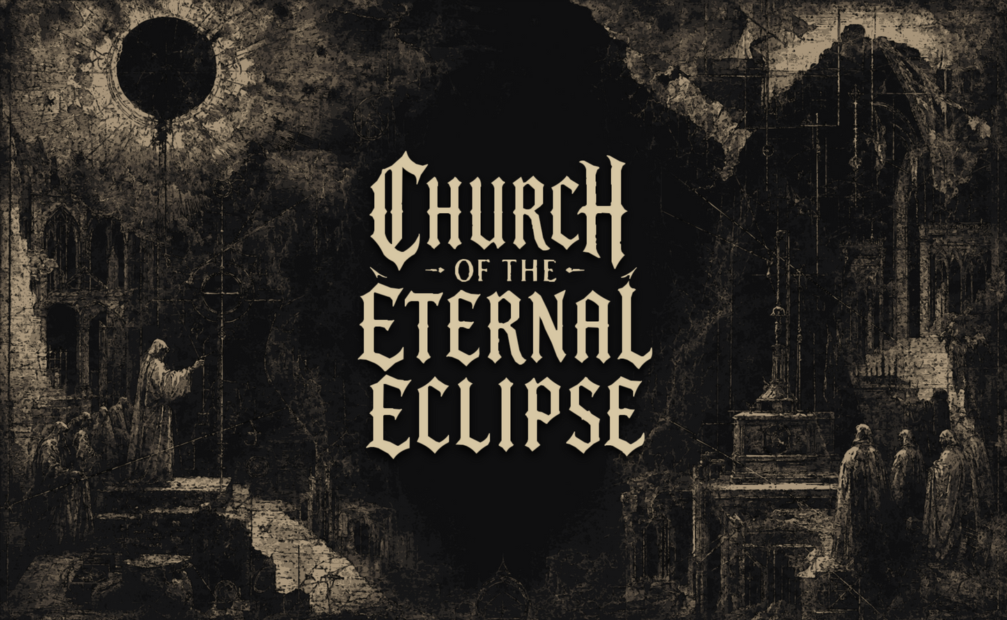 Vector-derived production proof of the Church of the Eternal Eclipse Forbidden Liturgy processional flag artwork