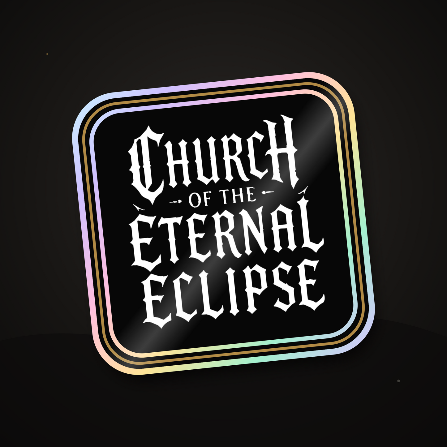 Church of the Eternal Eclipse holographic wordmark sticker mockup
