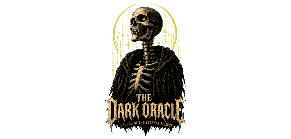 Dark Oracle 20 oz tumbler artwork with title beneath the figure