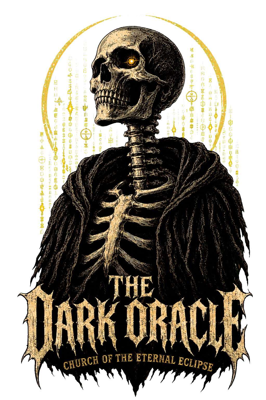 The Dark Oracle amber code rain transparent print artwork
