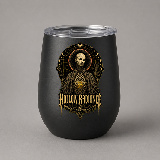 Herald of Hollow Radiance design on black 12 oz wine tumbler